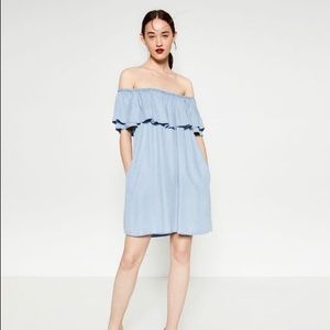 Zara Blue Off The Shoulder Dress